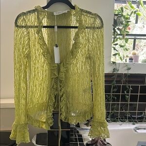 ASTR Light Green Ruffle Sheer Top